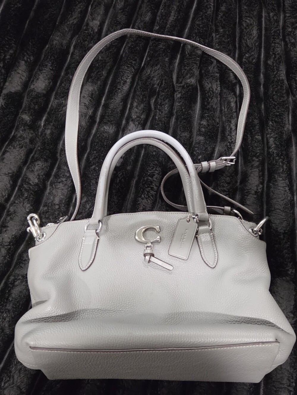 Women's Leather Satchel Handbag in Light Gray